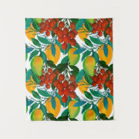 Seamless pattern with fresh bright exotic mango ra