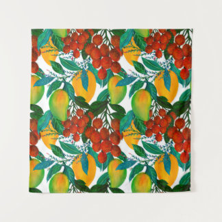 Seamless pattern with fresh bright exotic mango ra tapestry