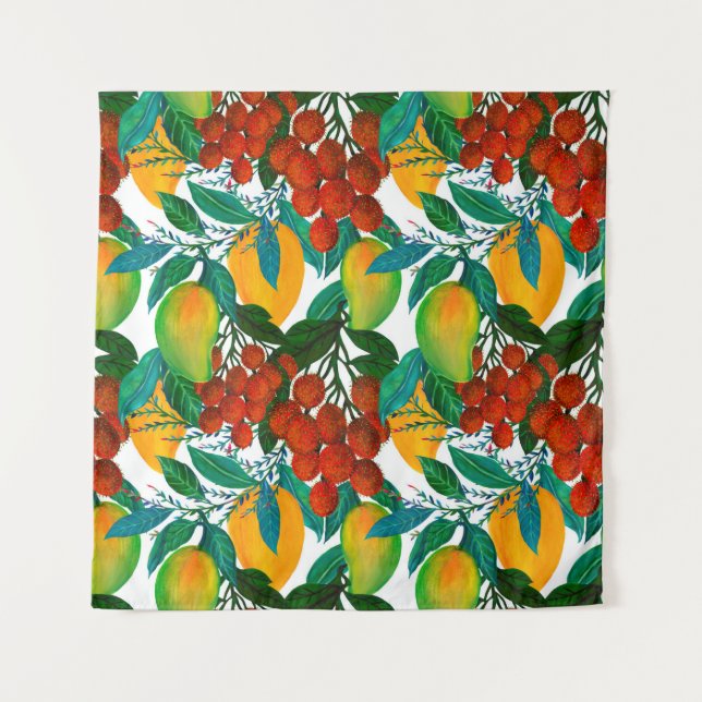 Seamless pattern with fresh bright exotic mango ra tapestry (Front)
