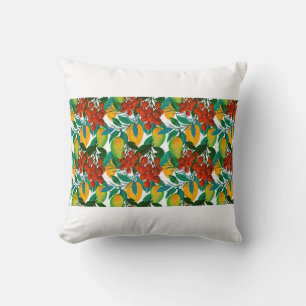 Seamless pattern with fresh bright exotic mango ra throw pillow