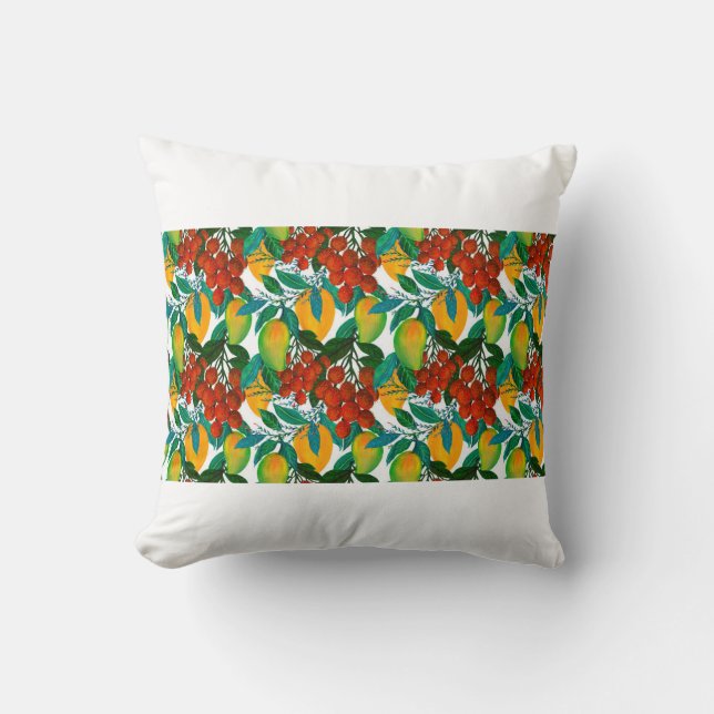Seamless pattern with fresh bright exotic mango ra throw pillow (Front)