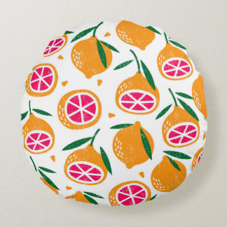 Seamless pattern with fruits. Stamp textured. Round Pillow