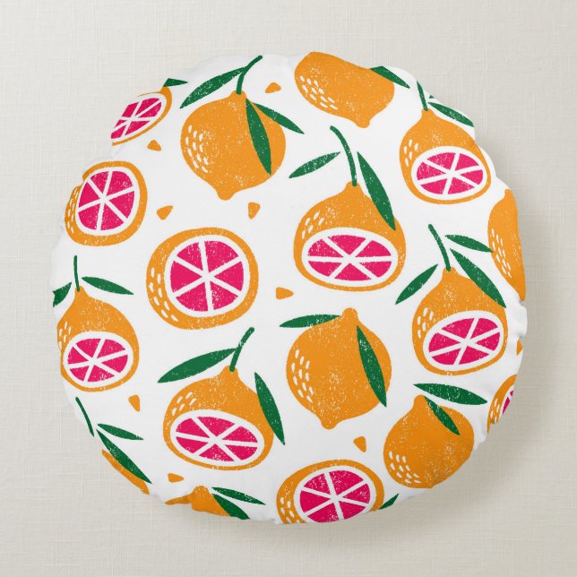 Seamless pattern with fruits. Stamp textured. Round Pillow (Front)
