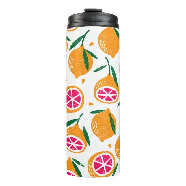 Seamless pattern with fruits. Stamp textured. Thermal Tumbler (Front)