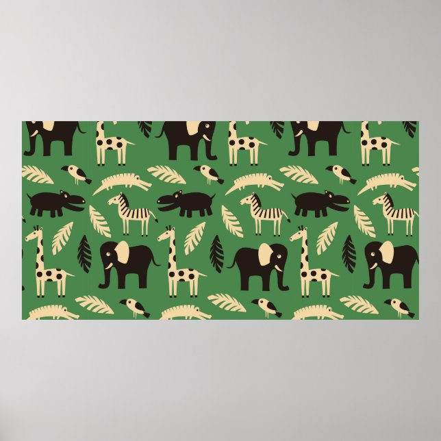 Seamless pattern with funny African animals and pl Poster (Front)