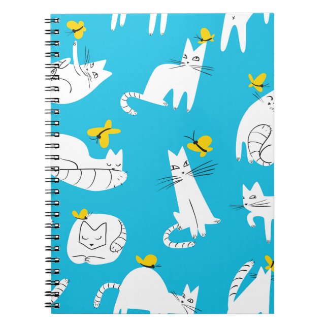Seamless pattern with funny cats playing with butt notebook (Front)