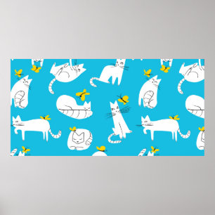 Seamless pattern with funny cats playing with butt poster