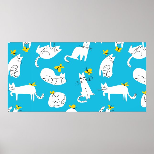 Seamless pattern with funny cats playing with butt poster (Front)