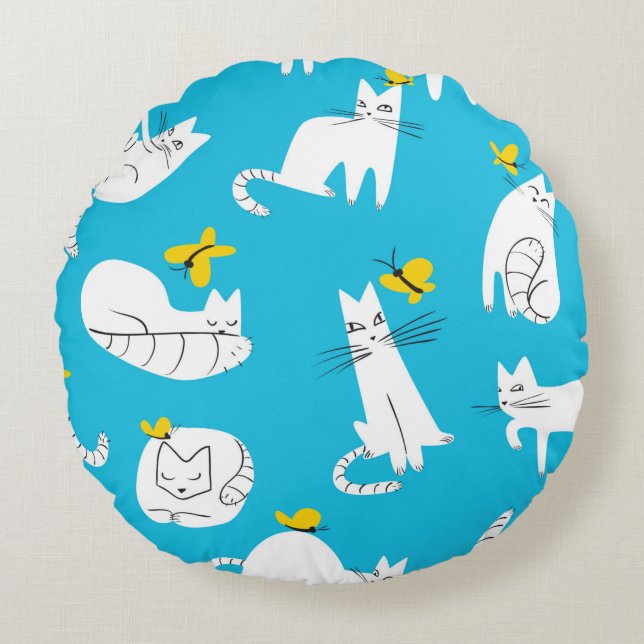 Seamless pattern with funny cats playing with butt round pillow (Front)