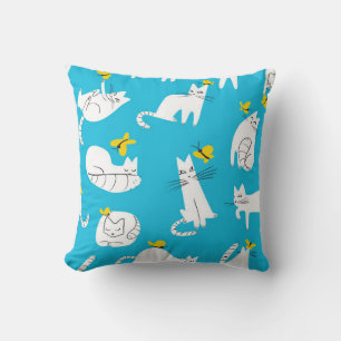 Seamless pattern with funny cats playing with butt throw pillow