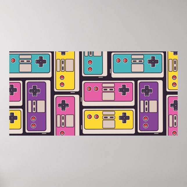 Seamless pattern with game joysticks. Colourful il Poster (Front)