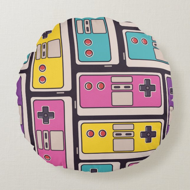 Seamless pattern with game joysticks. Colourful il Round Pillow (Front)