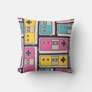 Seamless pattern with game joysticks. Colourful il Throw Pillow