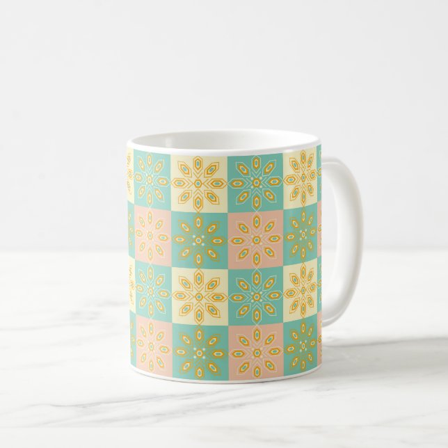 Seamless pattern with geometric floral motifs coffee mug (Front Right)