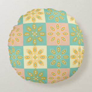 Seamless pattern with geometric floral motifs round pillow
