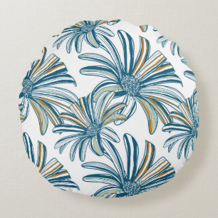 Seamless pattern with gerbera flowers. Vintage bac Round Pillow
