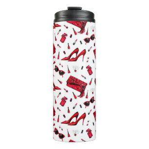 Seamless pattern with girl things in red colour thermal tumbler