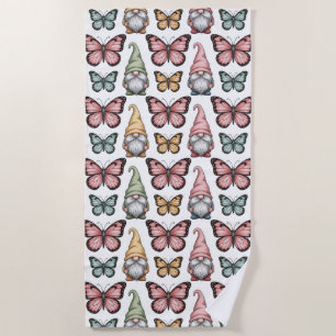 Seamless Pattern with Gnomes and Butterflies Beach Towel