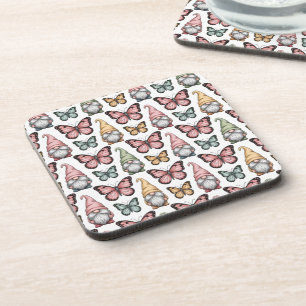Seamless Pattern with Gnomes and Butterflies Coaster