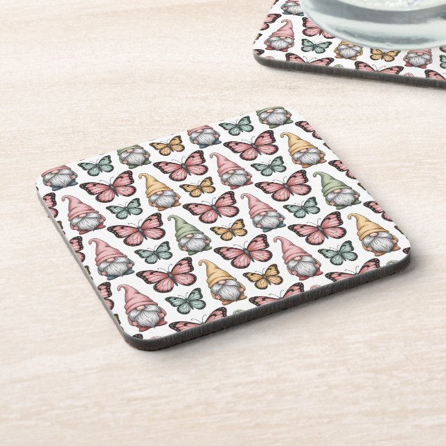 Seamless Pattern with Gnomes and Butterflies Coaster (Left Side)