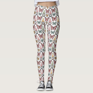 Seamless Pattern with Gnomes and Butterflies Leggings