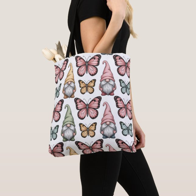 Seamless Pattern with Gnomes and Butterflies Tote Bag (Close Up)