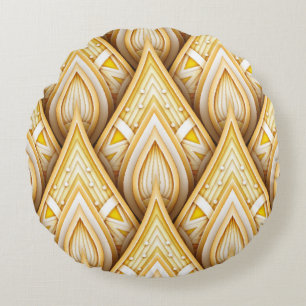 Seamless Pattern with Gold Ethnic Motifs. Endless Round Pillow