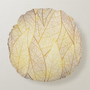 Seamless pattern with gold leaves round pillow