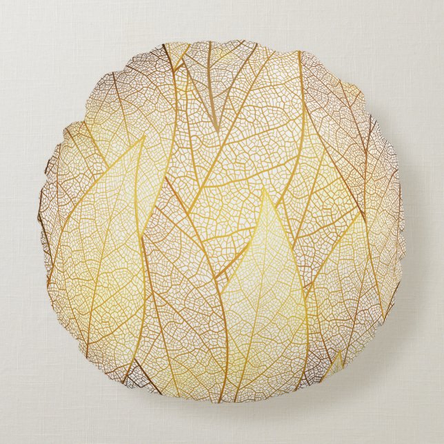 Seamless pattern with gold leaves round pillow (Front)
