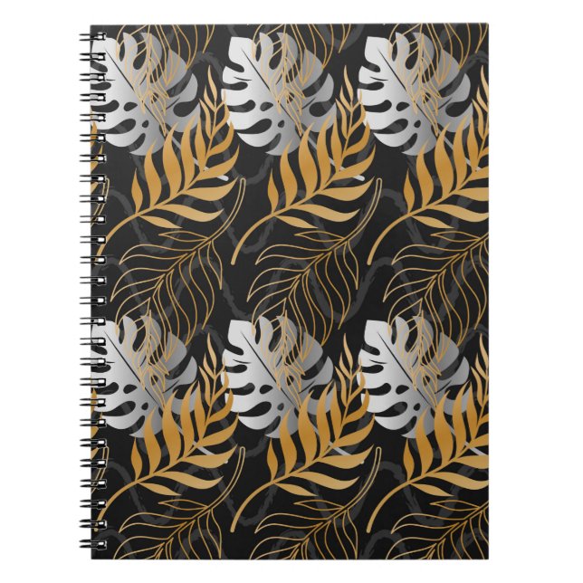 Seamless pattern with gold,  silver tropical plant notebook (Front)