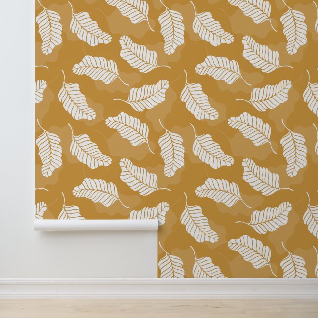 Seamless Pattern with Golden and White Leaves Wallpaper (Application)