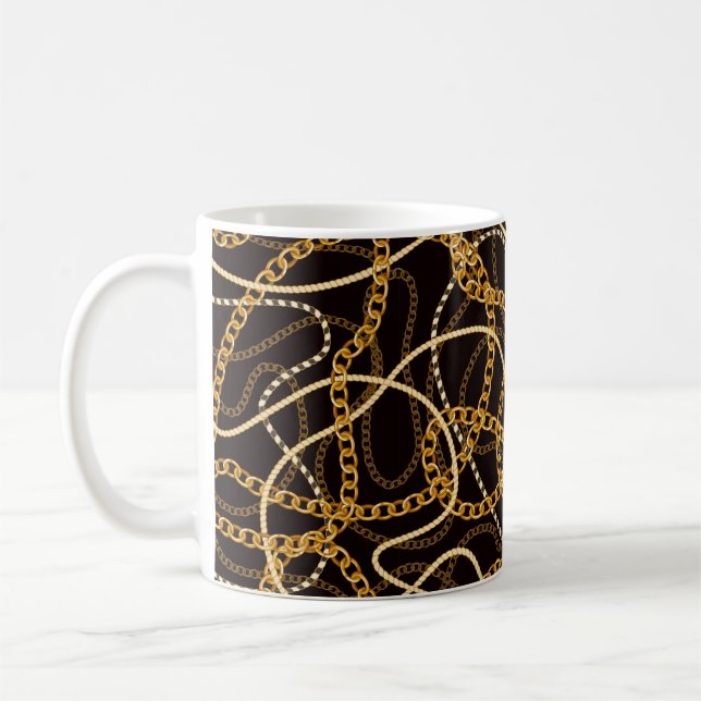 Seamless pattern with golden chains.  coffee mug (Left)