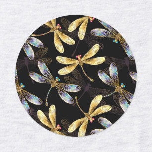 Seamless Pattern with Golden Dragonflies