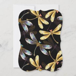 Seamless Pattern with Golden Dragonflies