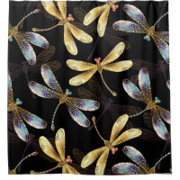 Seamless Pattern with Golden Dragonflies
