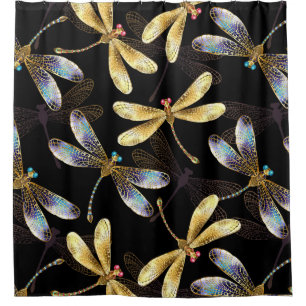 Seamless Pattern with Golden Dragonflies