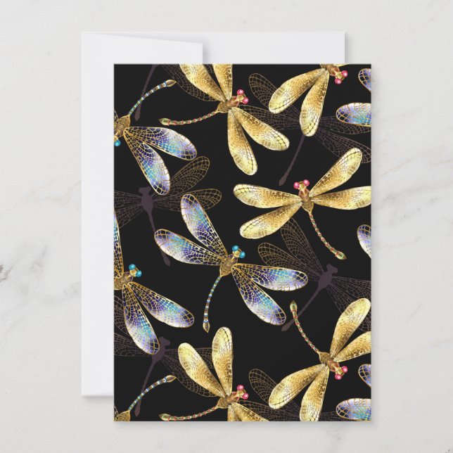 Seamless Pattern with Golden Dragonflies Announcement (Front)