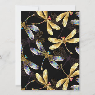 Seamless Pattern with Golden Dragonflies Announcement