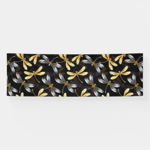 Seamless Pattern with Golden Dragonflies Banner