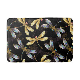 Seamless Pattern with Golden Dragonflies Bath Mat
