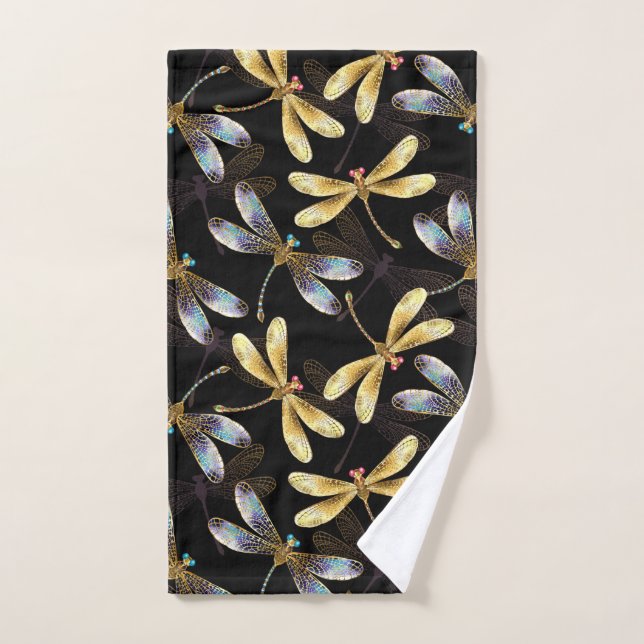 Seamless Pattern with Golden Dragonflies Bath Towel Set (Hand Towel)