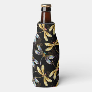Seamless Pattern with Golden Dragonflies Bottle Cooler