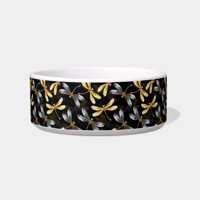 Seamless Pattern with Golden Dragonflies Bowl (Front)