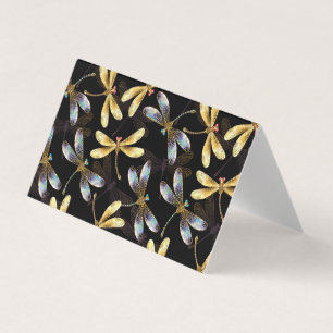 Seamless Pattern with Golden Dragonflies Business Card