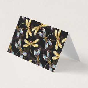 Seamless Pattern with Golden Dragonflies Business Card