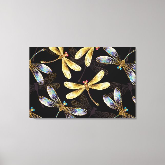 Seamless Pattern with Golden Dragonflies Canvas Print (Front)