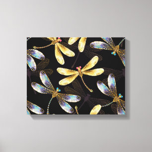 Seamless Pattern with Golden Dragonflies Canvas Print