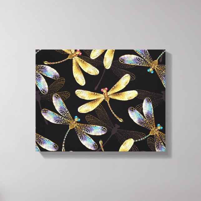 Seamless Pattern with Golden Dragonflies Canvas Print (Front)