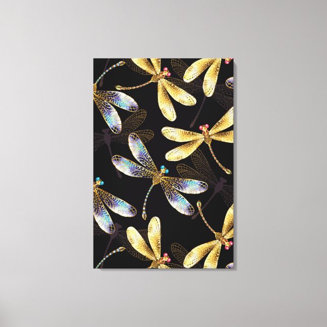 Seamless Pattern with Golden Dragonflies Canvas Print (Front)