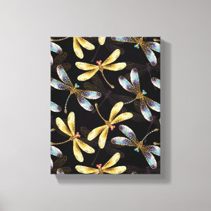 Seamless Pattern with Golden Dragonflies Canvas Print
